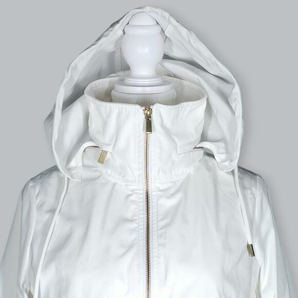 Banana Republic Jacket Womens XXS White Hooded Full Zip Parka Drawstring Waist - Picture 2 of 11